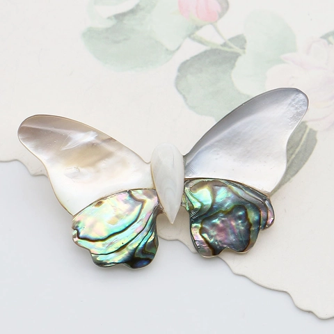 Broche Papillon en Coquille d'Abalone Naturelle Nacre Vintage Mode Corsage Épingle Bijoux Cadeau pour Femmes Filles