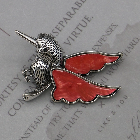 Broche de Colibrí Vintage Concha de Colores Alfiler de Pájaro Aleación Plateada Accesorio de Ropa para Mujer Boda Fiesta Joyería