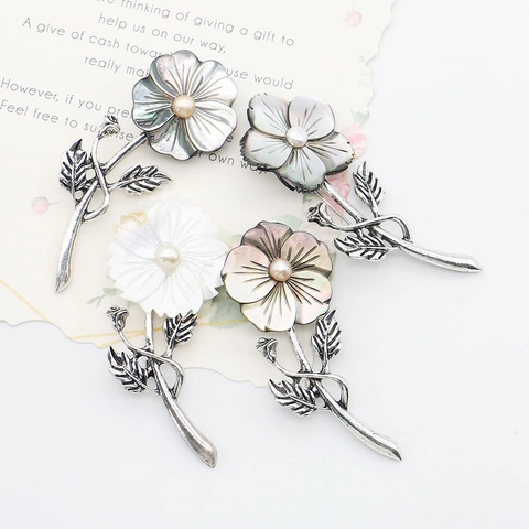 Spilla Fiore in Conchiglia Naturale Vintage Doppio Uso Perla Artificial Lega Floreale Spilla Pendente per Matrimonio Festa Donna Gioielli