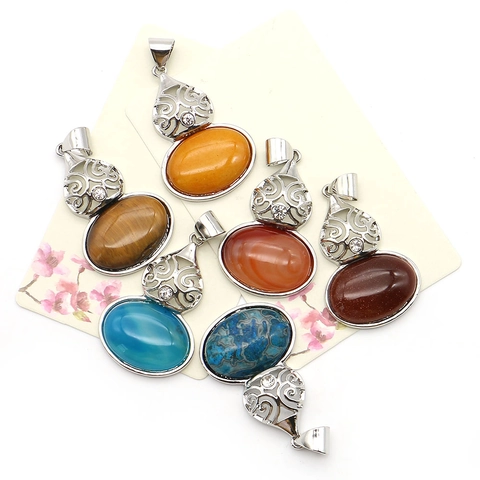 Vintage Alloy Natural Stone Gourd Pendant For DIY Necklace Making Hollow Out Pattern Agate Tiger Eye Inlaid Rhinestone Charm Jewelry Accessory