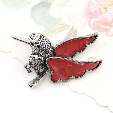 Broche de Colibrí Vintage Concha de Colores Alfiler de Pájaro Aleación Plateada Accesorio de Ropa para Mujer Boda Fiesta Joyería