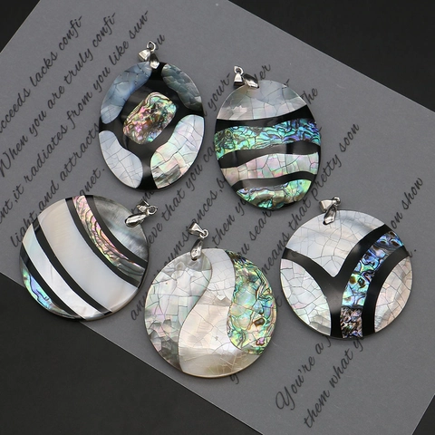 Natural Abalone Mother Of Artificial Pearl Shell Splicing Pendant For DIY Necklace Jewelry Making Geometric Mosaic Pendant Only