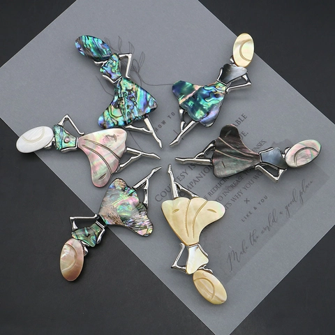 Broche de Bailarina de Ballet de Aleación Vintage Con Incrustación de Concha Natural y Abulón Colgante de Mujer Elegante