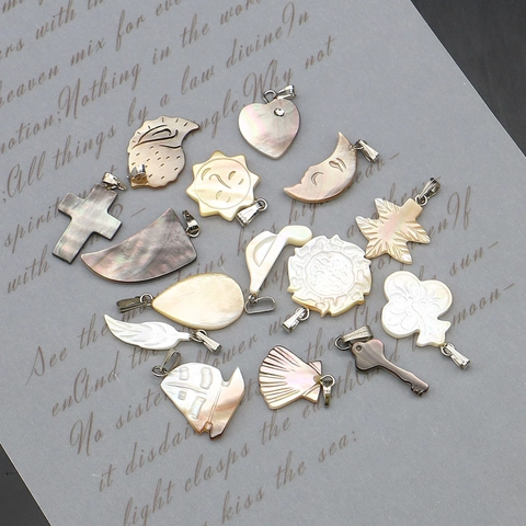 Natürliche Perlmutt Muschel Anhänger Geschnitzte Formen Für DIY Halsketten Zubehör Herz Sonne Mond Blatt Dekorative Charms
