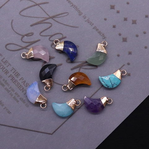 Faceted Crescent Moon Natural Stone Pendant With Copper Bail For DIY Necklace Bracelet Jewelry Making Healing Crystal Charm