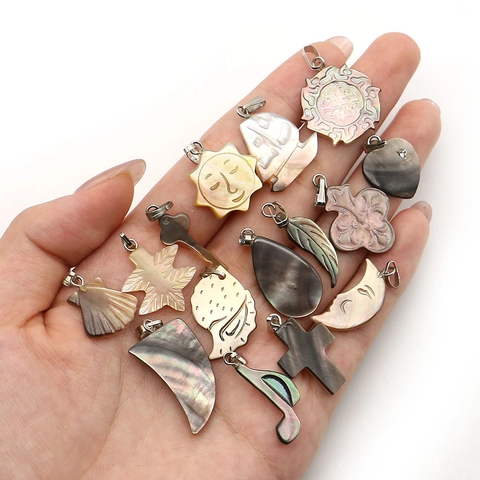 Natürliche Perlmutt Muschel Anhänger Geschnitzte Formen Für DIY Halsketten Zubehör Herz Sonne Mond Blatt Dekorative Charms