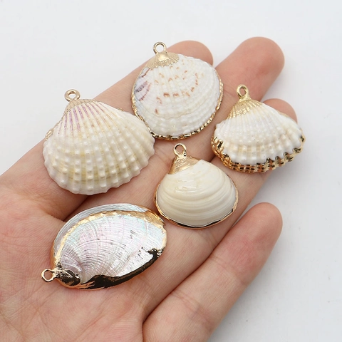 Pendentifs en Coquillage Naturel Escargot de Mer Bordure Dorée Électroplaquée DIY Charms de Bijoux Pendentifs Saint-Jacques