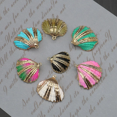 Pendentifs Coquille Saint-Jacques Naturelle Bord Doré Thème Océan Dégradé Charms Coquille pour Fabrication de Bijoux DIY Collier Oreille