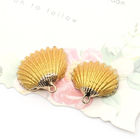 Pendentifs Coquille Saint-Jacques Naturelle Bord Doré Thème Océan Dégradé Charms Coquille pour Fabrication de Bijoux DIY Collier Oreille