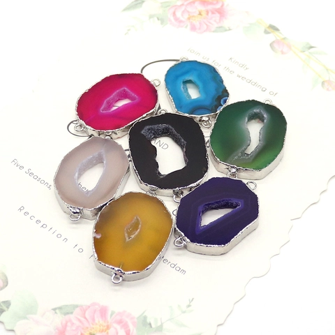Natuursteen Agaat Plak Connector Hangers Vergulde Zilveren Rand Onregelmatige Geode Druzy Schakels Voor DIY Sieraden Accessoires