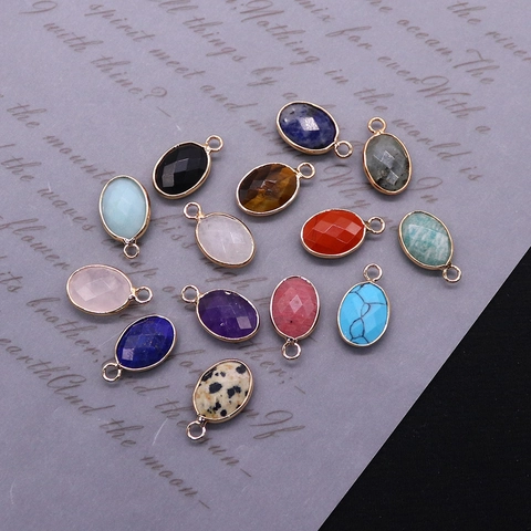 Faceted Oval Natural Stone Pendant Only (Without Chain) Electroplated Lapis Lazuli Rose Quartz DIY Jewelry Pendant