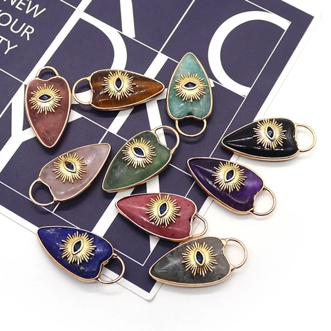Heart Shape Natural Stone Evil Eye Pendant Copper Gold Plated Sunburst Charm For DIY Necklace Jewelry Making Accessories