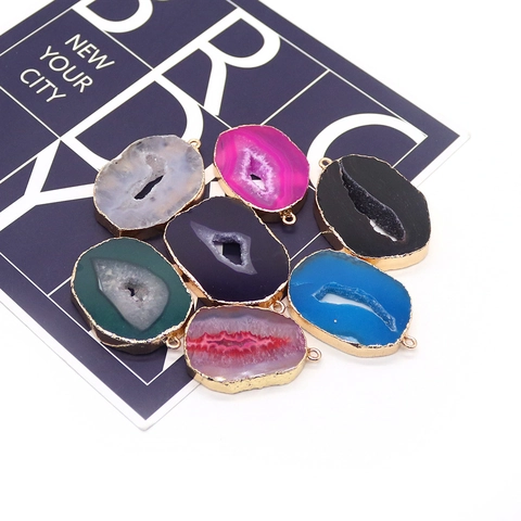 Onregelmatige Natuurlijke Agaat Plak Geode Hanger Met Vergulde Gouden Rand Voor DIY Ketting Sieraden Maken Vrouwen