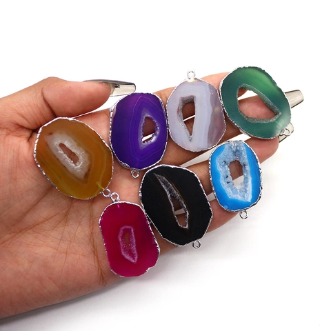 Natuurlijke Agaat Druzy Geode Plak Hangers Ruwe Steen Gegalvaniseerde Zilveren Metalen Rand Onregelmatige Charms Voor DIY Kettingen Sieraden Maken