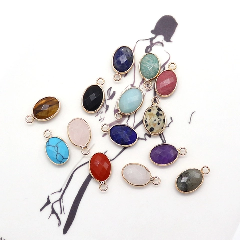 Facettierte Ovale Naturstein Anhänger Mit Vergoldeter Kante Für DIY Schmuckherstellung Halskette Zubehör Charms Für Damen
