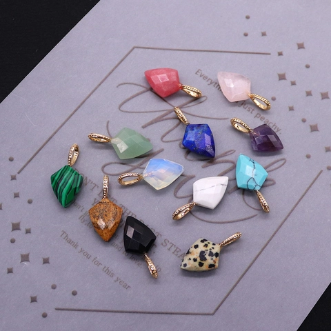 Pendentif en Pierre Naturelle Facettée Diamant Géométrique Fermoir en Cuivre DIY Bijoux Multicolore Lapis Lazuli Collier