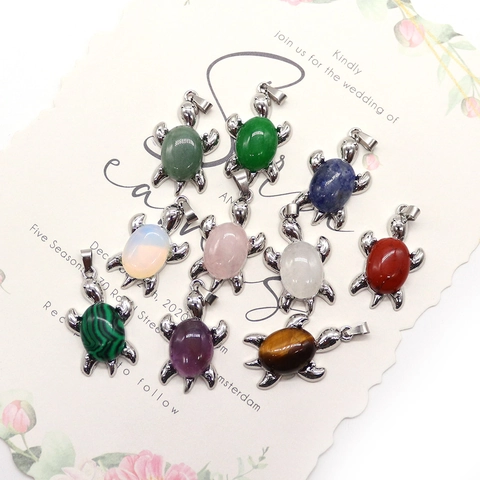 Naturstein Kristall Amethyst Schildkröte Anhänger Legierung Charms Für DIY Schmuckherstellung Halskette Zubehör Geschenk