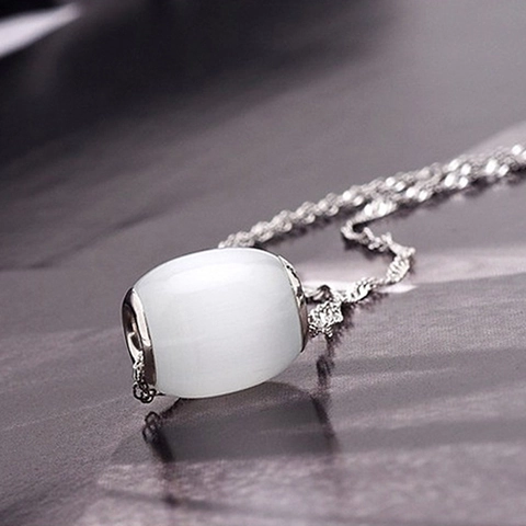 Fashion Copper Pendant Only Without Chain With White Artificial Cat's Eye Stone Minimalist Cylinder Lucky Jewelry For Women