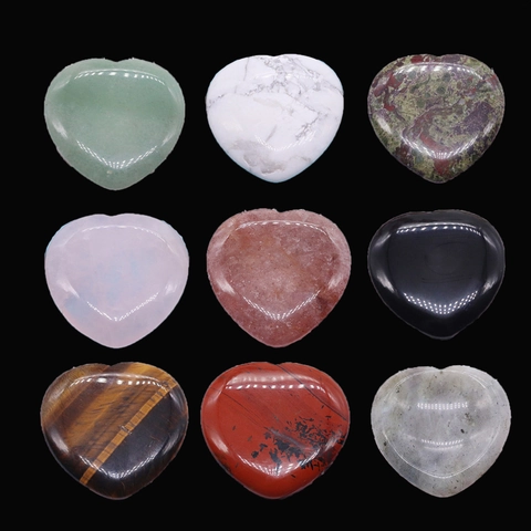 Piedra de Pulgar de Corazón de Piedra Natural Piedra de Preocupación para Fabricación de Joyas DIY Cristal Labradorita Ojo de Tigre Cuarzo Rosa Pulida Alivio del Estrés