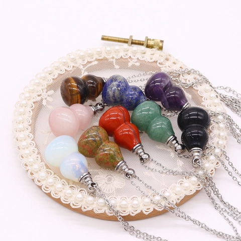 Naturstein Flaschenkürbis Form Ätherisches Öl Flasche Anhänger Halskette Aromatherapie Parfüm Flasche Edelstahl Kette Schmuck Für Damen Herren