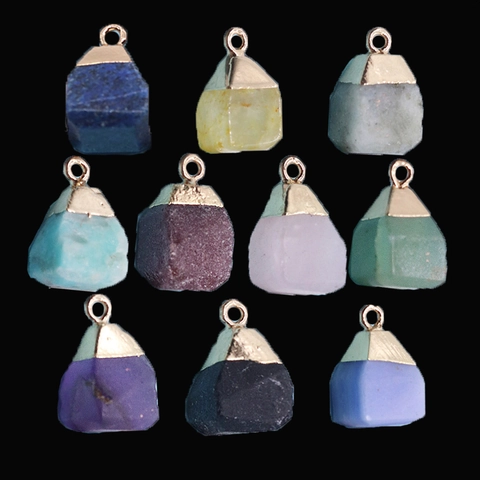 Natural Stone Crystal Raw Cube Pendant Electroplated Gold Plated Copper Edge For DIY Necklace Jewelry Making Findings Accessories Women Gift