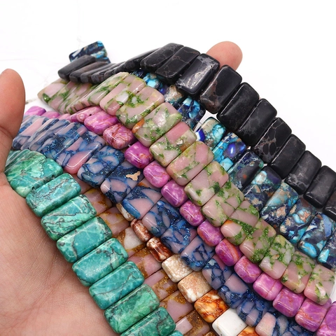 Natural Stone Rectangular Loose Beads Emperor Stone Flat Beads For DIY Jewelry Making Bracelet Necklace Accessories