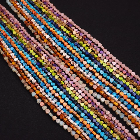 Natural Imperial Jasper Stone Heart Beads For DIY Jewelry Making Colorful Gemstone Flat Heart Shape Spacer Beads Strand