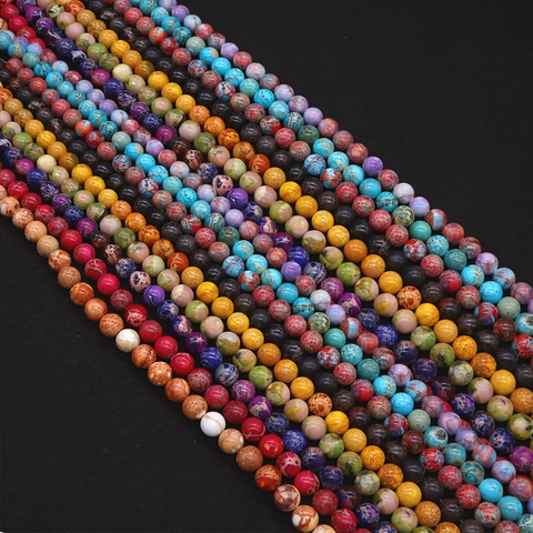 Cuentas Redondas Jaspe Imperial Turquesa Sintética Sueltas Piedra Natural Grano Mármol Para Accesorios De Creación Joyería DIY