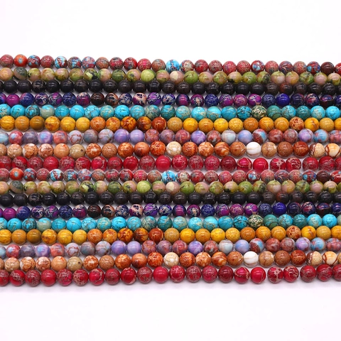 Cuentas Redondas Jaspe Imperial Turquesa Sintética Sueltas Piedra Natural Grano Mármol Para Accesorios De Creación Joyería DIY