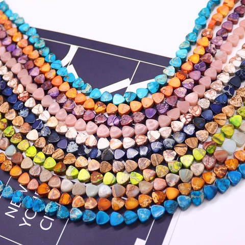 Natural Imperial Jasper Stone Heart Beads For DIY Jewelry Making Colorful Gemstone Flat Heart Shape Spacer Beads Strand
