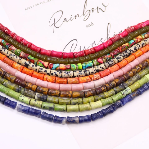 Perles en Pierre Naturelle Forme Bambou Pierre Impériale Tachetée pour la Création de Bijoux DIY Collier Bracelet