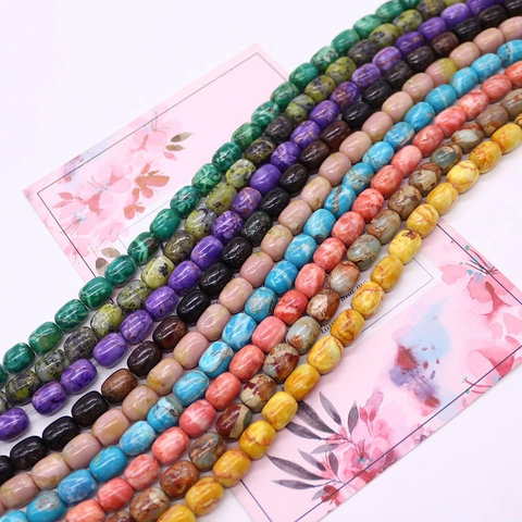 Natural Stone Barrel Drum Beads Imperial Stone Turquoise Style Loose Beads For DIY Bracelet Necklace Jewelry Making Accessory