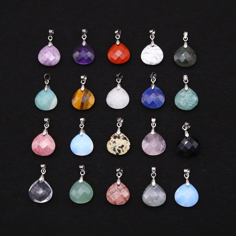 Natural Stone Teardrop Faceted Pendant For DIY Jewelry Making Amazonite Lapis Lazuli Tiger Eye Gemstone Teardrop Charms