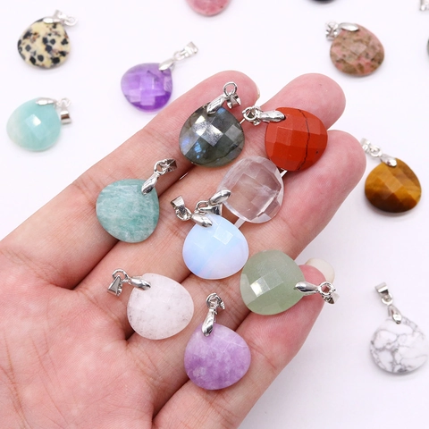 Natural Stone Teardrop Faceted Pendant For DIY Jewelry Making Amazonite Lapis Lazuli Tiger Eye Gemstone Teardrop Charms