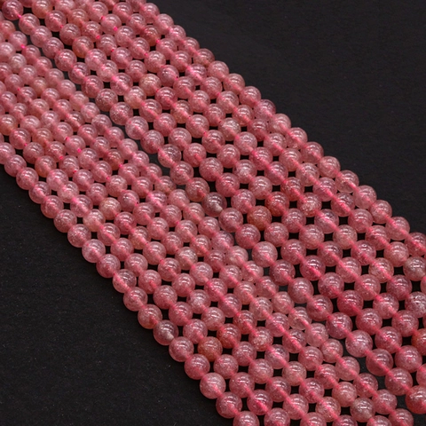 Natural Strawberry Quartz Round Loose Beads For DIY Jewelry Making Accessories Smooth Polished Pink Stone Strand Gift