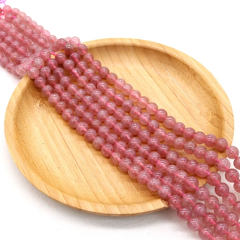 Natural Strawberry Crystal Round Beads Polished Straight Hole Watermelon Red Quartz Loose Beads For DIY Jewelry Making