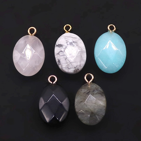 Pendente Ovale Sfaccettato in Pietra Naturale Ciondoli in Labradorite Quarzo Rosa per Collana Bracciale Gioielli Fai-da-te