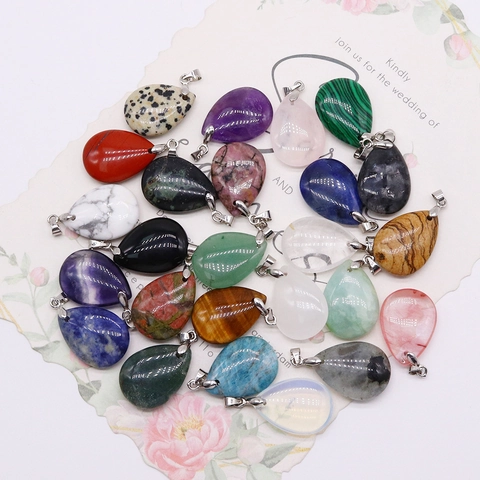 Natural Stone Waterdrop Teardrop Pendant Only Alloy Clasp DIY Necklace Accessories Amethyst Lapis Lazuli Jewelry Making