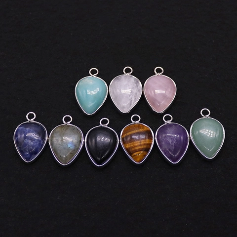 Natural Stone Teardrop Pendant Only (Without Chain) Electroplated Copper Water Drop Charm For DIY Necklace Jewelry Making