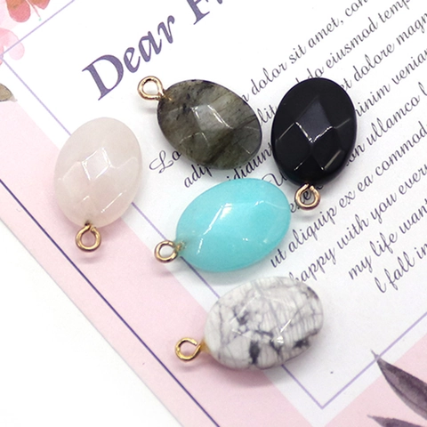 Pendente Ovale Sfaccettato in Pietra Naturale Ciondoli in Labradorite Quarzo Rosa per Collana Bracciale Gioielli Fai-da-te