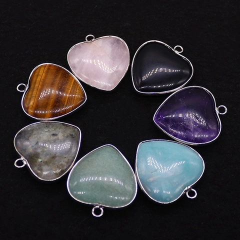 Hartvorm Natuursteen Hanger Voor DIY Sieraden Maken Amethist Rozenkwarts Tijgeroog Labradoriet Metalen Rand Hanger Accessoire