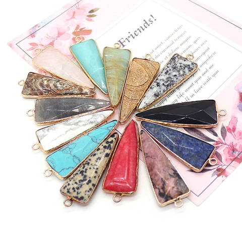 Colgante de Triángulo de Piedra Natural Con Borde de Cobre Chapado en Oro Dije de Piedra Geométrica Para Accesorios de Joyería DIY