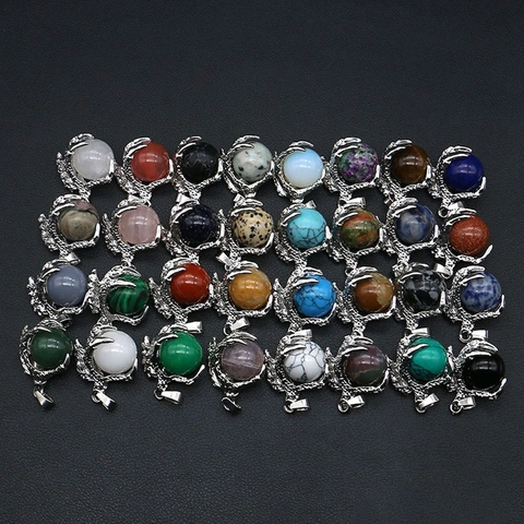 Vintage Dragon Claw Natural Stone Pendant Gothic Punk Eagle Claw Round Bead Ball Electroplated Copper Jewelry Pendant For DIY Necklace Making Unisex
