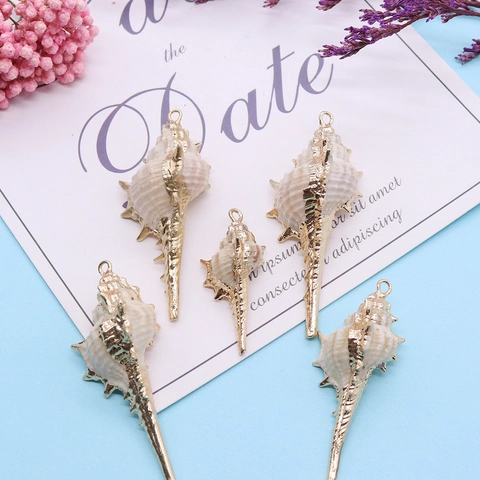 Natuurlijke Conch Murex Schelp Hanger Met Vergulde Rand Handgemaakte DIY Sieraden Maken Accessoire Voor Ketting Knutselen