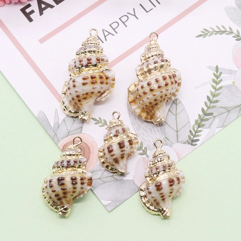 Natural Ocean Shell Conch Pendant Only Gold Electroplated Edge For DIY Necklace Earring Jewelry Making Accessories Without Chain