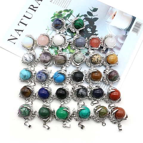 Vintage Dragon Claw Natural Stone Pendant Gothic Punk Eagle Claw Round Bead Ball Electroplated Copper Jewelry Pendant For DIY Necklace Making Unisex