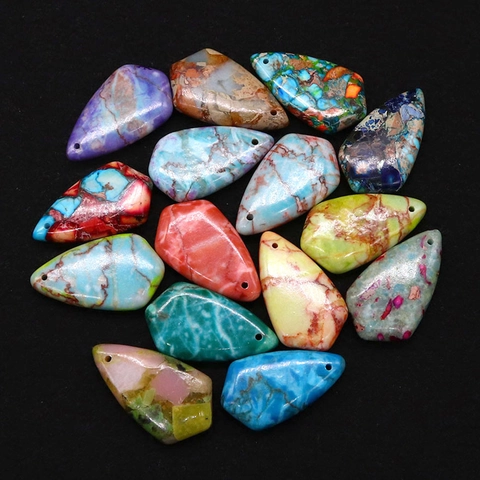 Imperial Jasper Shield Teardrop Pendants Drilled Synthetic Natural Stone Charms For DIY Necklace Bracelet Jewelry Making Accessories