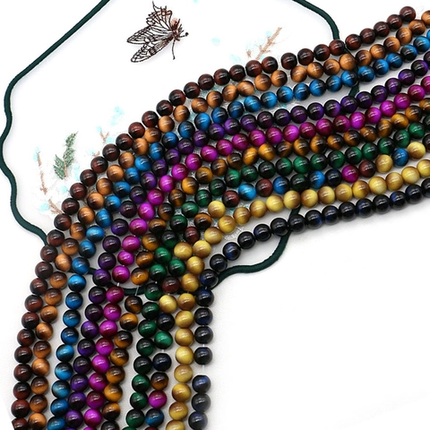 Imitation Tiger Eye Stone Round Loose Beads For DIY Bracelet Necklace Making Polished Cat Eye Beads Strand Jewelry Making