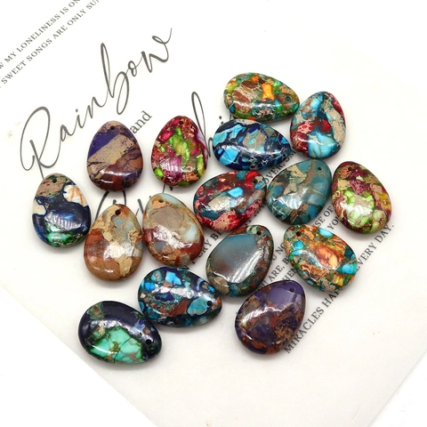Multicolor Teardrop Imperial Jasper Pendants 18x25mm Polished Synthetic Stone Beads For DIY Jewelry Making Finding Pendant Only