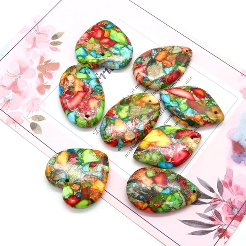 Ciondoli in Pietra Naturale Diaspro Imperiale per Creazione Gioielli Fai da Te Etnici Multicolore Texture Mosaico Cuore Ovale Goccia d'Acqua Rombo Ciondoli in Pietra Preziosa Lucidata